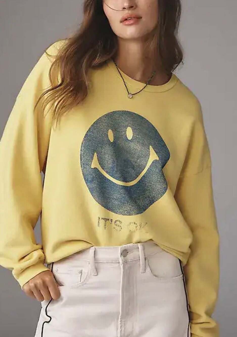 MOTHER Yellow Smiley Graphic Crewneck Sweatshirt